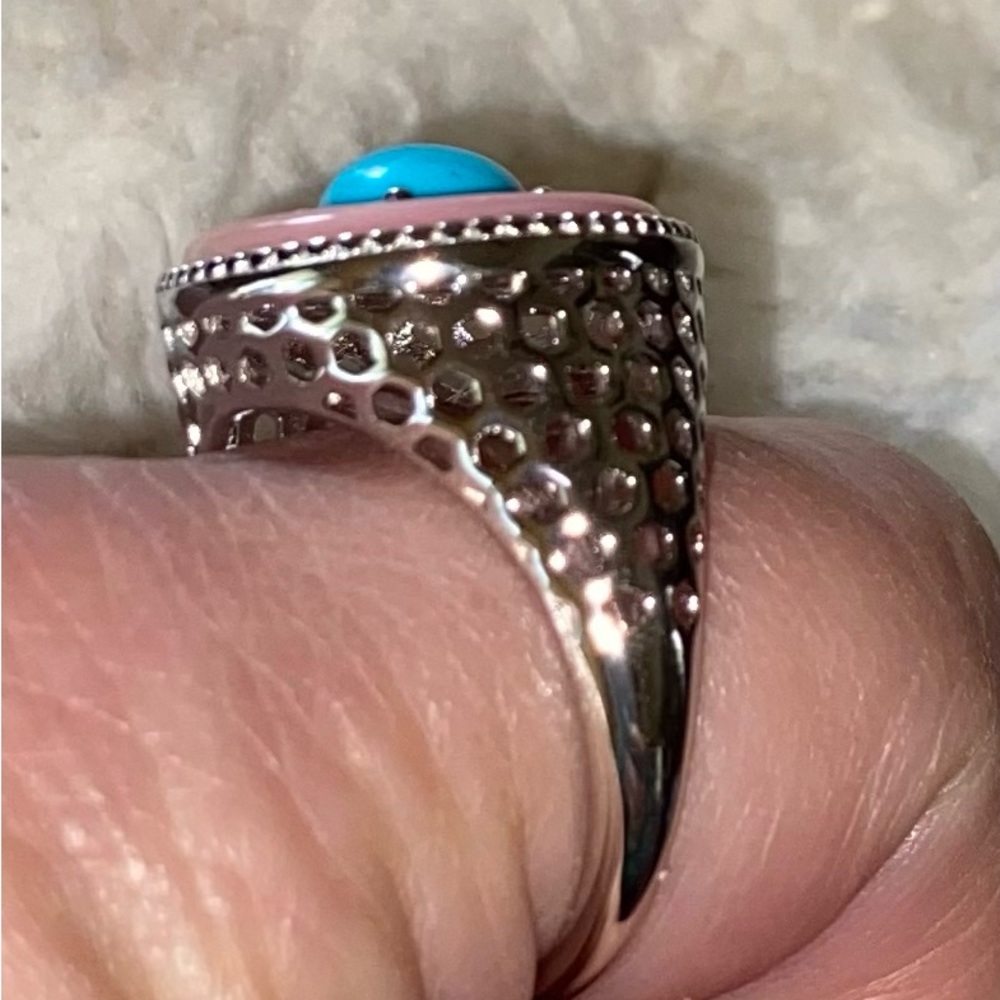 NWT Sleeping Beauty Turquoise & Pink Mother of Pearl Ring in .925 Sterling - Picture 6 of 8